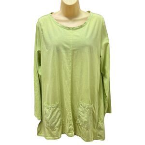 Soft Surroundings Women’s Size L Pockets Tunic Top Blouse Lime Green Scoop Neck